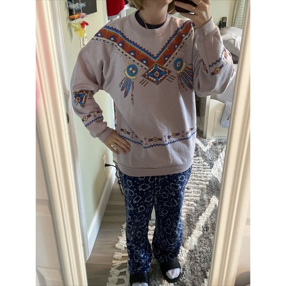 Vintage‎ Lifestyles 90s Aztec Mexican Purple Sweatshirt Adult One Size Made USA - Picture 13 of 15